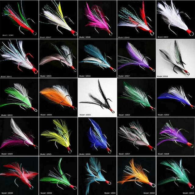 Lot 20pcs Fishing Hooks Treble With Feather For Minnow Fishing Lures Crankbaits