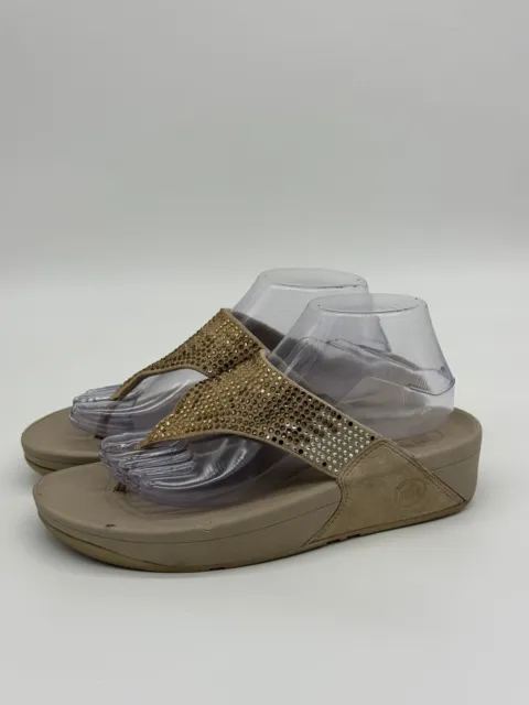 FitFlop Sandals Womens 9 Beige Electra Pale Gold Sequins Flip Flops Thong 302094