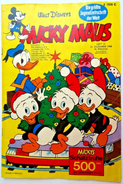 1 Micky Maus Heft Nr. 51 aus 1968, komplett mit Einklappseiten, Zustand 1-2