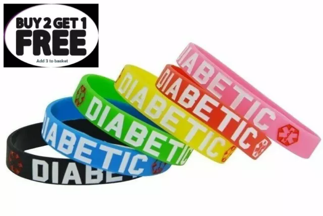 Diabetic Medical Alert Wristband Bracelet Badge Type 1 Type 2 Diabetes Silicone