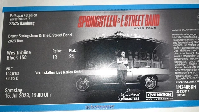 BRUCE SPRINGSTEEN Sitzplatz Ticket Hamburg 15.07.2023 BRUCE SPRINGSTEEN Sitzplatz Ticket Hamburg 15.07.2023