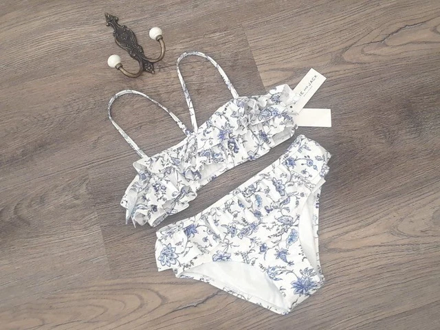 NWT Janie and Jack girls size 10 bikini set blue white vintage flower ruffles