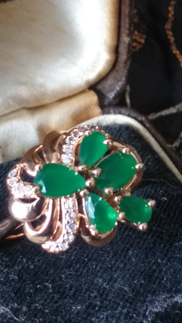 Bague Vintage Années 90 En Or Laminé 14 Carats Avec émeraude - Taille UK Q.5 (US 8.25) - Faite Main
