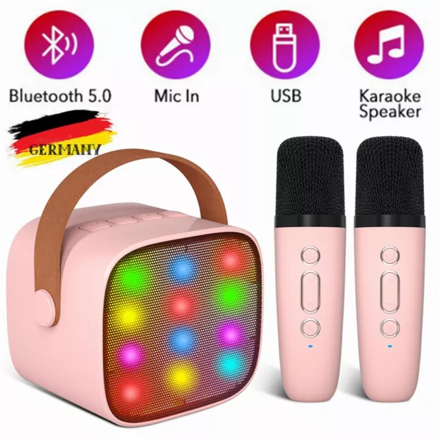 Mini Karaoke Anlage Maschine Mit Mikrofon USB Bluetooth Boxen Lautsprecher Party