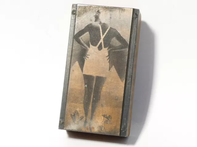 Antique Woman in Swimming Costume Pictorial Advert Printing Block #B531