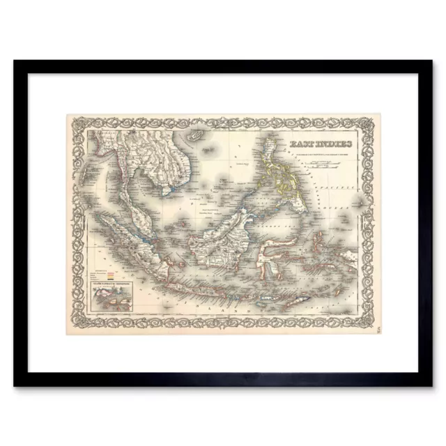 1855 Colton Map East Indies Singapore Thailand Framed Art Print 12x16 Inch