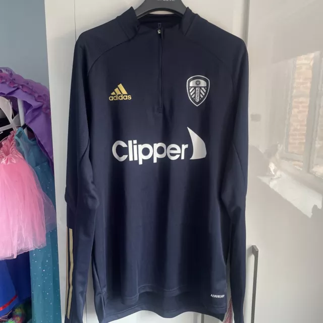LEEDS UNITED ADIDAS training top 1 4 Zip UK Medium Blue Track Top