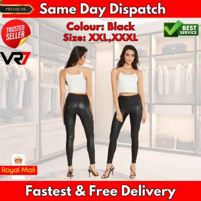 Ladies Leather High Waist Leggings  Pants Stretch Faux Trousers UK Size 8-26