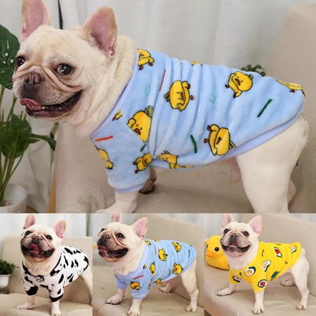 Small Dog Cute Print Flannel Hoodie Coat Winter Pet Clothes French Bulldog Vest