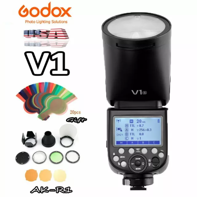 Godox V1 Flash TTL HSS 1/8000s Speedlite Flash + AK-R1 For Nikon Canon Sony US