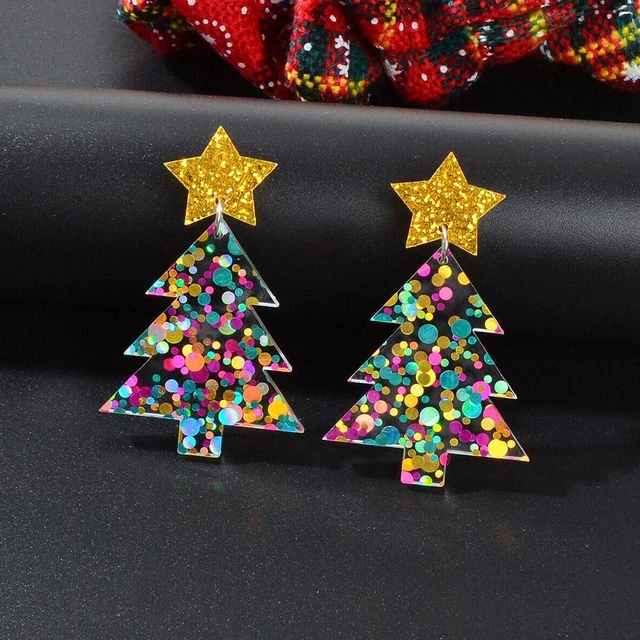 Sparkling-Colorful Sequin Star Christmas Tree Dangle Earrings-Festival Jewellery