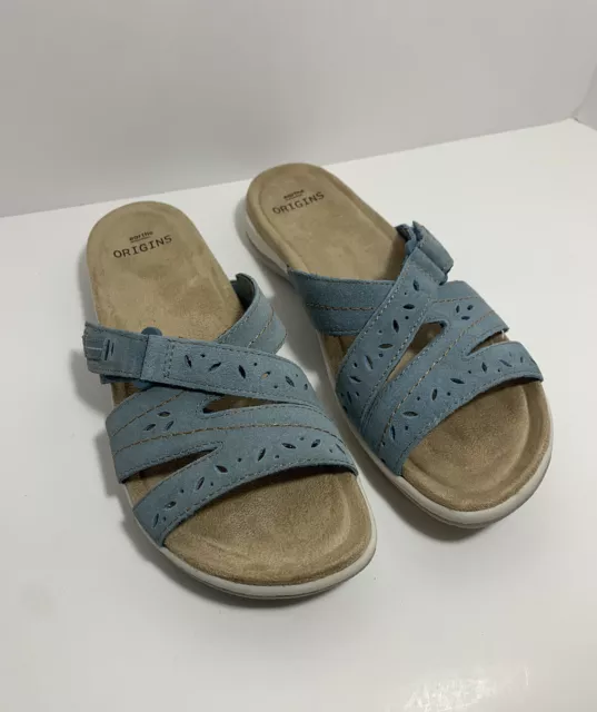 Earth Origins Womens Shantel Blue Turqoise Suede Slide Sandals Women’s 8.5 d4