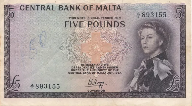 Central Bank of Malta 5 Pounds P30a