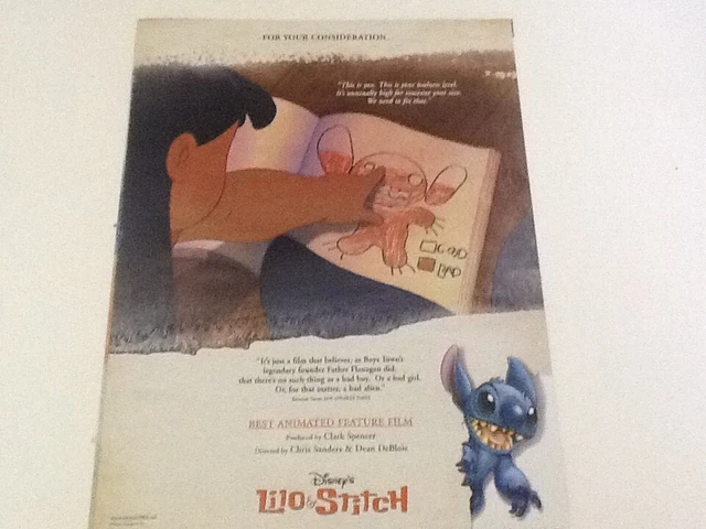LILO STITCH Good Bad RARE For Your Consideration OSCAR AD 4 97 lilo-stitch-good-bad-rare-for-your-consideration-oscar-ad-4-97