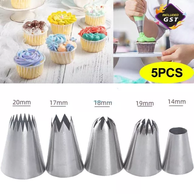 5x Large Russian Pastry Icing Piping Nozzles Stainless Steel Decorating Tips DIY