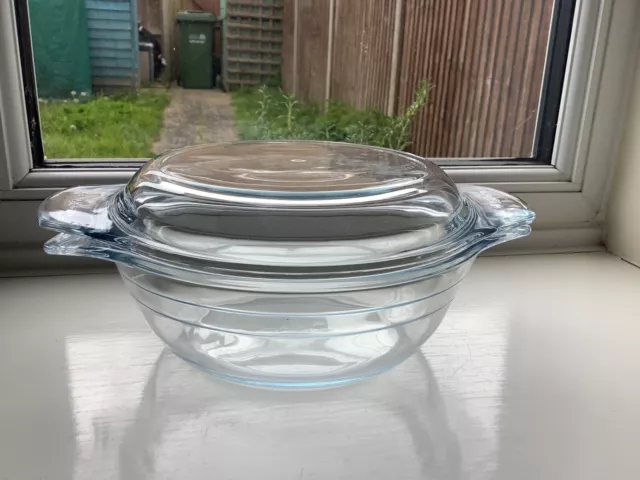 Vintage Pyrex & Hario Clear Glacial Blue Glass Lidded Casserole Dish