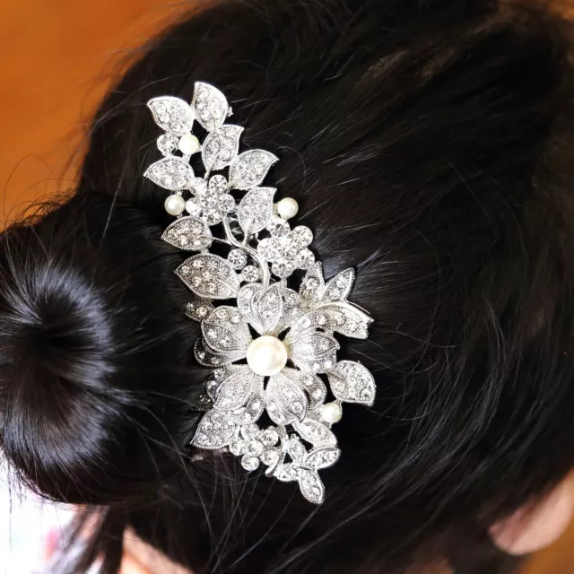 beautiful elegant wedding bridal hair comb Ivory Color pearl and crystal #1123 2