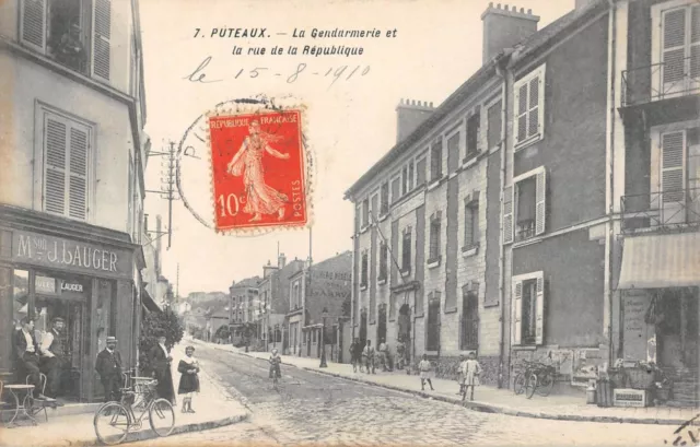 Cpa 92 Puteaux / La Gendarmerie / Et La Rue De La Republique / Maison J.lauger