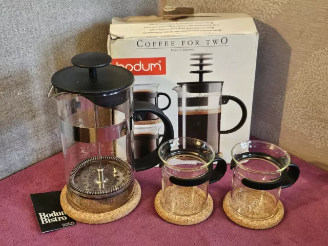 Bodum Coffee for Two Set French Press Cafetiere with 2 Cups in Black - Boxed