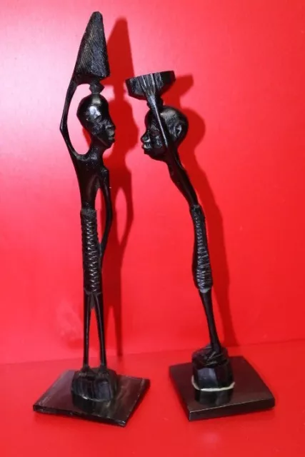 Lot of 2 Stick Figures with base Ebony Tanzania  Sculpture  African Art #6