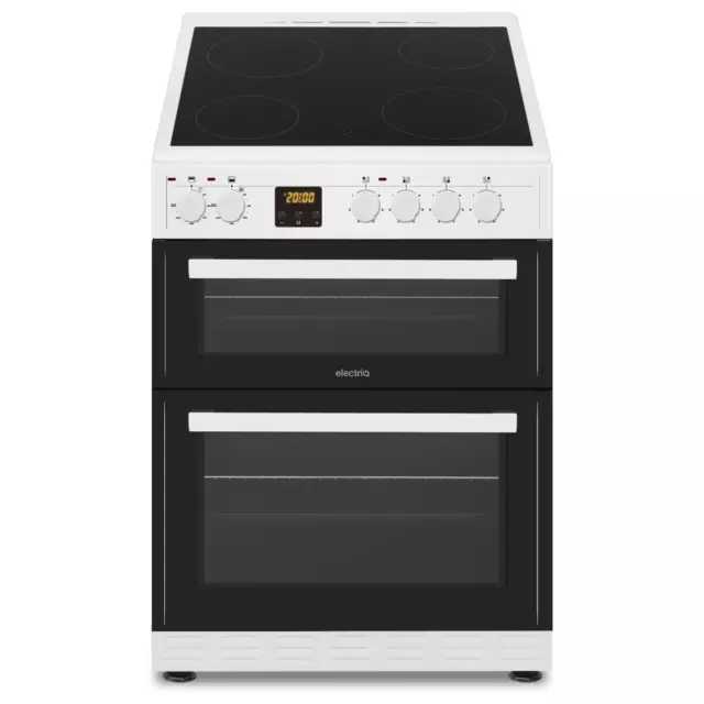 electriQ 60cm Twin Cavity Electric Cooker with Ceramic Hob in White