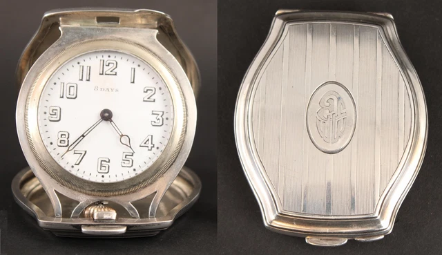 Sterling Silver Travel Clock Cased Antique 8 Day Swiss 15 Jewels R Blackinton Co