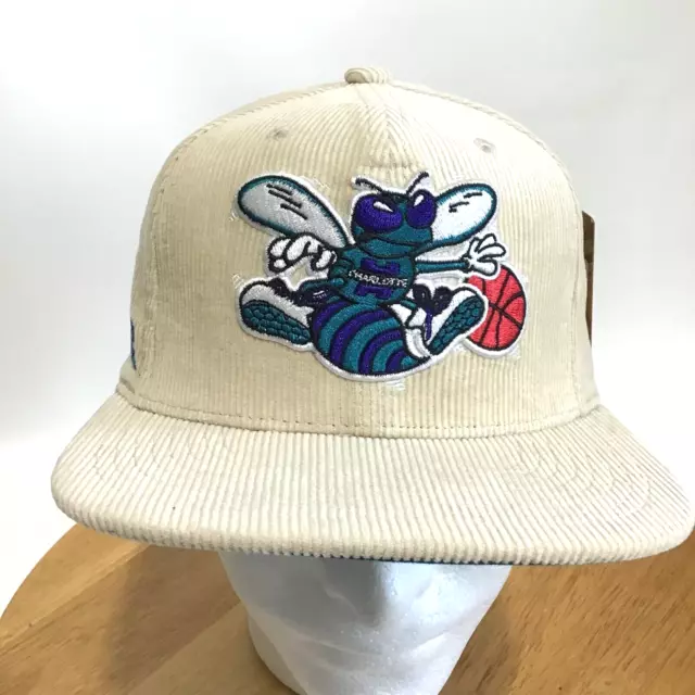 Retro Mitchell & Ness Charlotte Hornets NBA Off White Corduroy Snapback Hat Cap 2