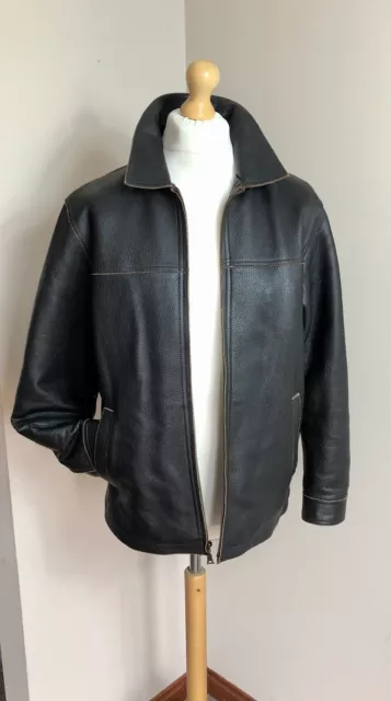 Sonoma Men's dark brown Real Leather aviator bomber jacket Size 44" chest