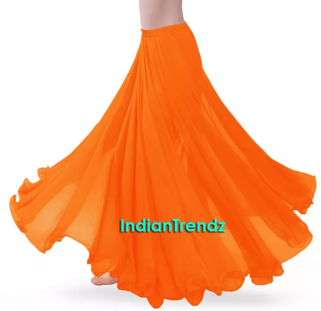 Orange - 360 Full Circle Skirts Chiffon Long Swing Belly Dance Costume Maxi