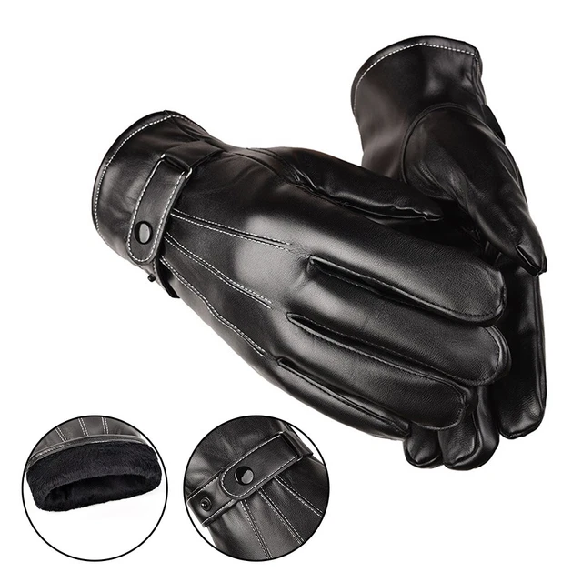 Men Fashion Winter Faux Leather Motorcycle Full Finger Touch Screen Warm Gloves
