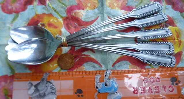 Rogers Co Stanley Roberts SALEM~Stainless Flatware~Rope Edge~Ice Tea Spoons 5~VG