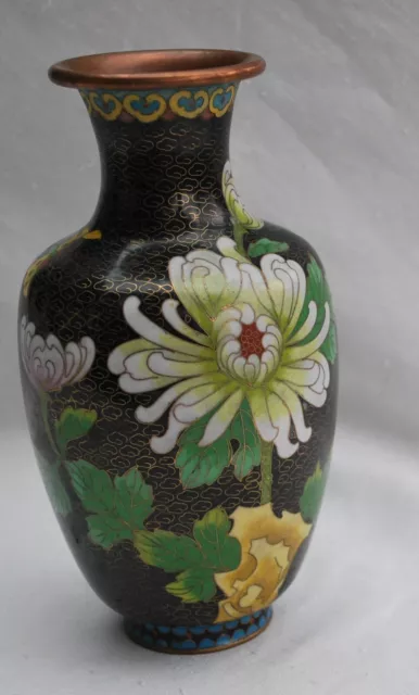 Vase chinois en émaux cloisonnés polychrome  XXe- décor floral