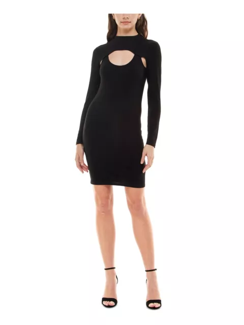 ALMOST FAMOUS WOMENS Black Long Sleeve Short Party Body Con Dress ...