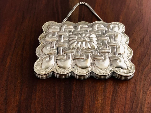 - 900 Silver Cased Mirror On Silver Chain: Weave And Shell Pattern  No Monogram