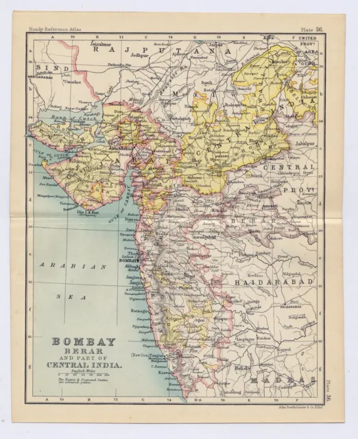 1912 Antique Map Of Berar Gujarat / British India / Verso Bombay Mumbai Vicinity
