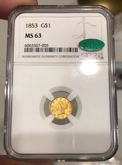 1853 Indian Princess Gold Dollar graded MS63 by NGC CAC Original Coin PQ+