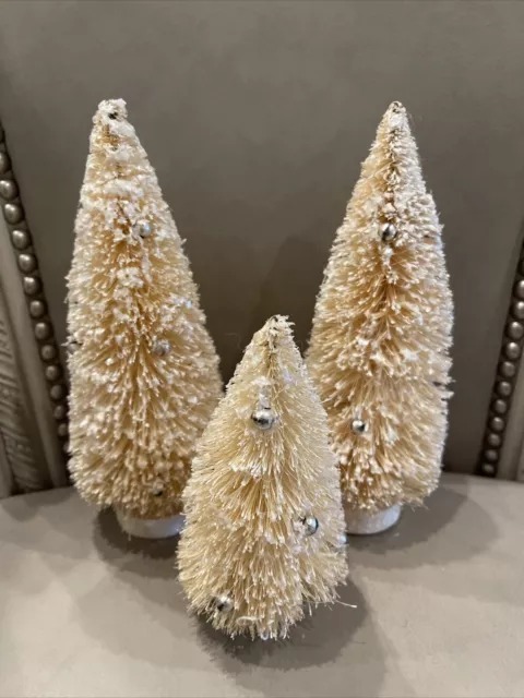 Ragon House VTG Style Bottlebrush Trees (3) Snow ORNAMENTS Christmas 2x8", 1x6”
