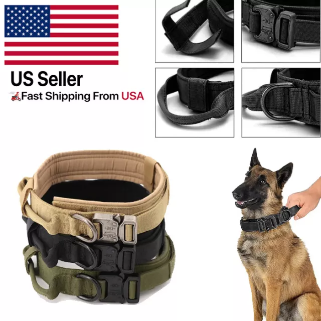Tactical Dog Collar Military Nylon Adjustable Heavy Duty Metal Handle & Buckle