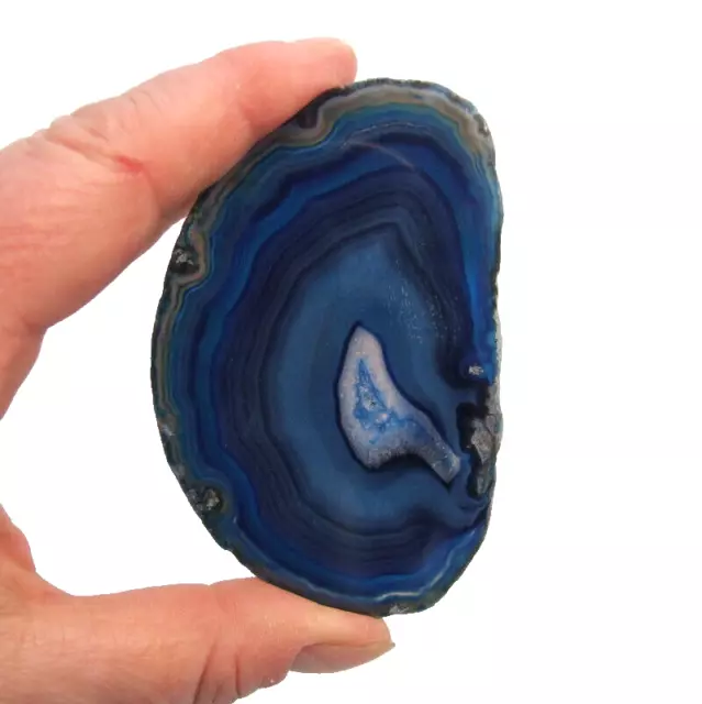 Blue Agate Geode Slice with Quartz Crystal 8.5cm x 5.5cm Polished