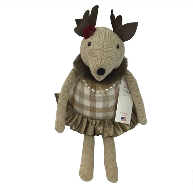 Woof & Poof 2014 Christmas Reindeer? Faux Pearls Shelf Sitter 17” Plush Tag READ