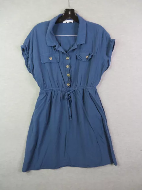 Lucky Brand Womens Dress Medium Blue Knee Length Button Up Collared Western