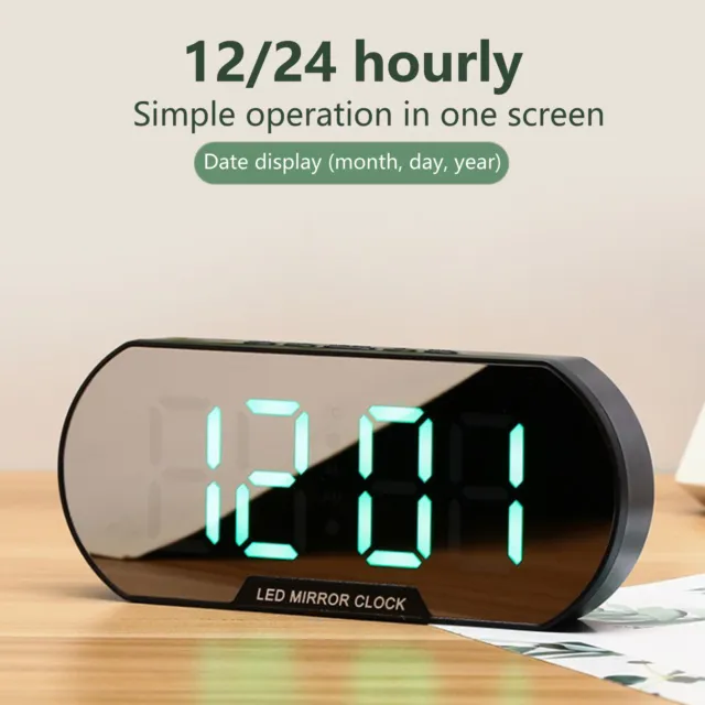 LED Digital Alarm Clock Snooze Time Temperature Mirror Night Light Modem Gift