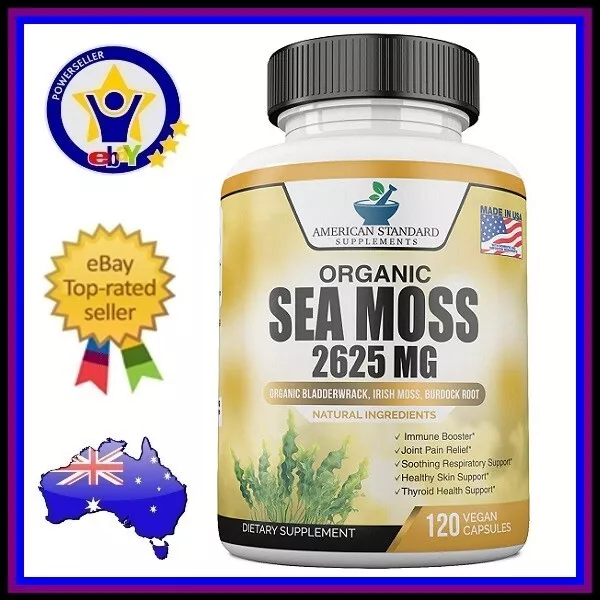 AMERICAN STANDARD ORGANIC SEA MOSS 2625mg Bladderwrack Burdock Root 120 Caps