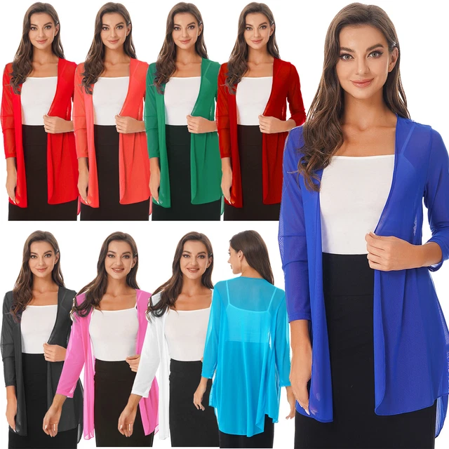 Damen Bolero Jacke Chiffon Cardigan Lange Open Front Schal Strandkleid Cover Up