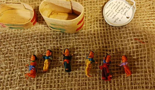 6 Miniature Worry Dolls in Wooden Box - Made in Guatemala - Handmade Folk Art
