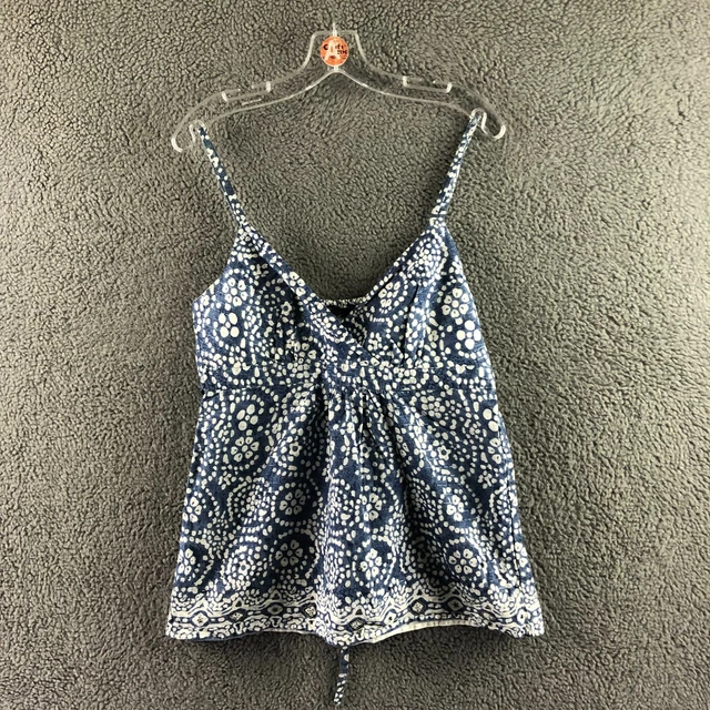 Womens F&F Size UK 12 Blue Mix Embellished Smocked Tied Back Strappy Blouse top