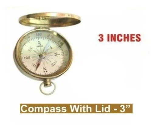 New Vintage 3 Inch Compass With Lid Brass Nautical Collectables