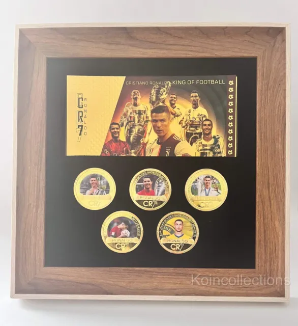 Cristiano Ronaldo x5 Gold Plated Coins & Note In A Display Frame - Football