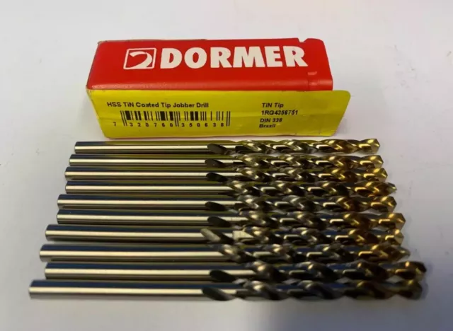 10x DORMER A002 TiN Coated HSS Jobber Drill Bits 3.5mm Brand New Free Postage