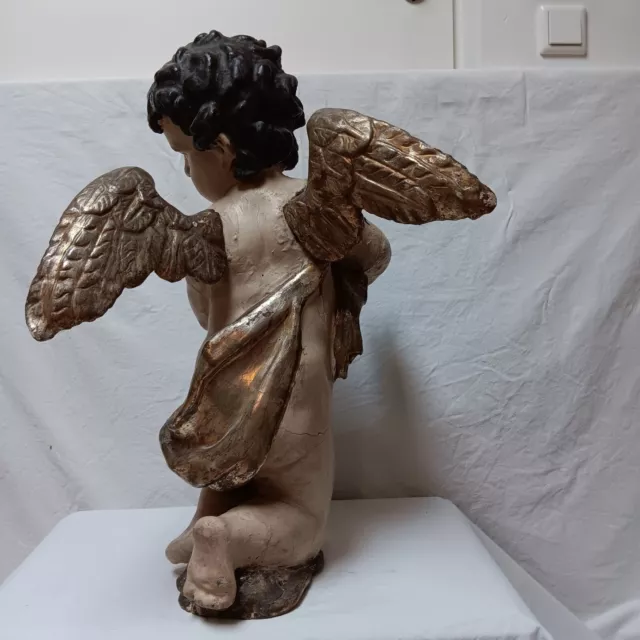 Alter, antiker großer Barock Engel, Putto, Holz, antik, 63 cm 3